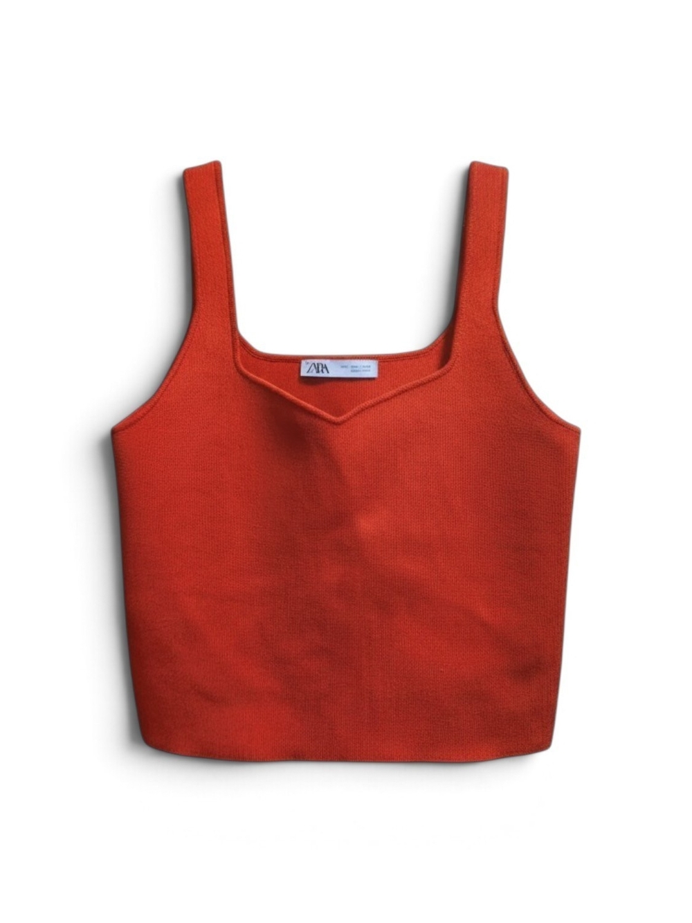 Zara Brick-Red Square Neck Ribbed Tank